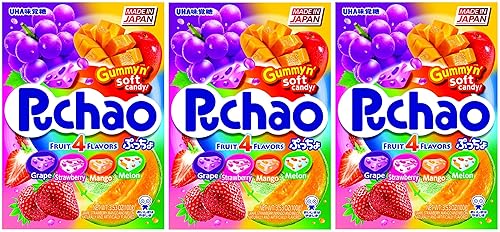 Puchao Gummy n' Soft Candy, 4 Fruits Flavors, 3.53 Ounces, Pack of 3