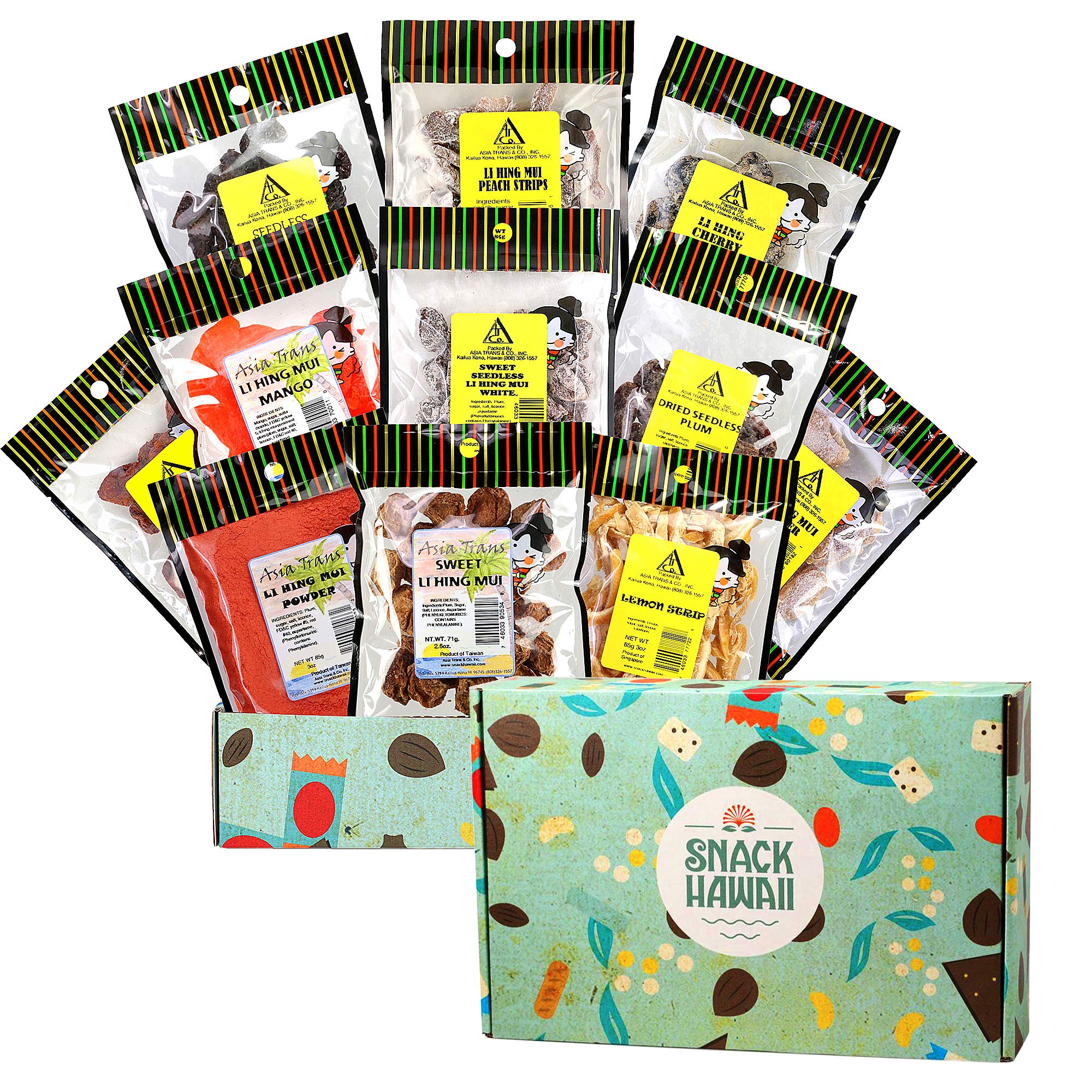 Asia Trans 10-Pack Li Hing Mui Crack Seed Gift Set - Hawaiian Favorite, Sweet, Sour & Salty Dried Asian Plum Candy