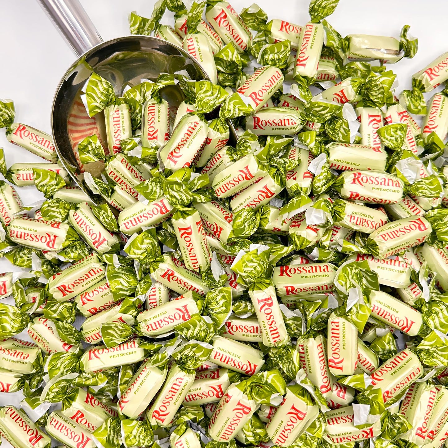 Rossana Pistachio Candy - 1 Pound Bag - Italian Hard Candy Individually Wrapped - Classic Pistachio Treat - Puntini Style Sweets - Authentic Italian