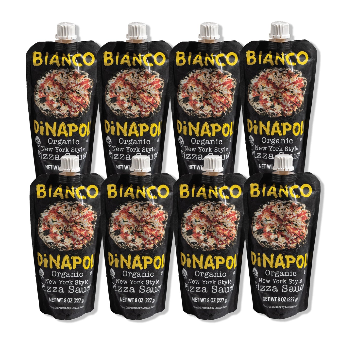 Bianco DiNapoli Organic NY Style Pizza Sauce, 8 Oz Pouch (Pack of 8), Vine Ripened California Grown Tomatoes, with Garlic, Spices, & Olive Oil