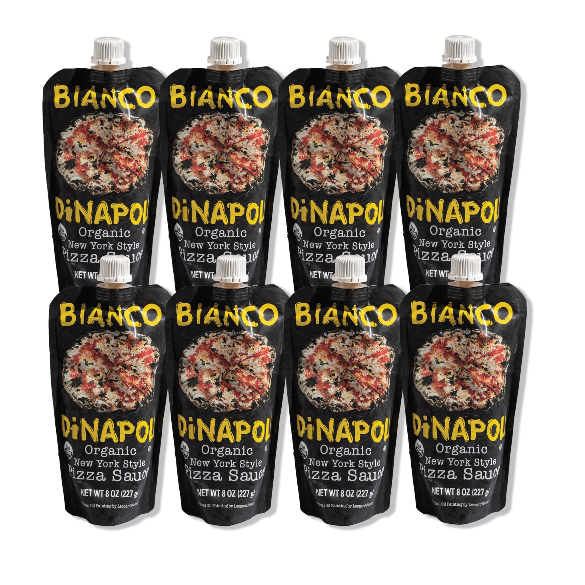 Bianco DiNapoli Organic NY Style Pizza Sauce, 8 Oz Pouch (Pack of 8), Vine Ripened California Grown Tomatoes, with Garlic, Spices, & Olive Oil