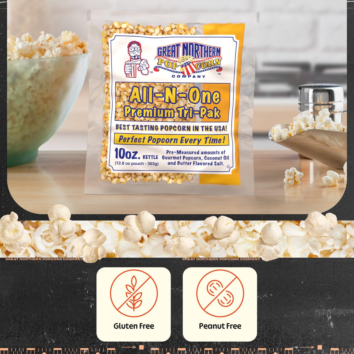 10oz Popcorn Machine Popcorn Packets - All-in-One Movie Theater Style Kernels, Salt, and Oil Packs by Great Northern Popcorn (24 Case)