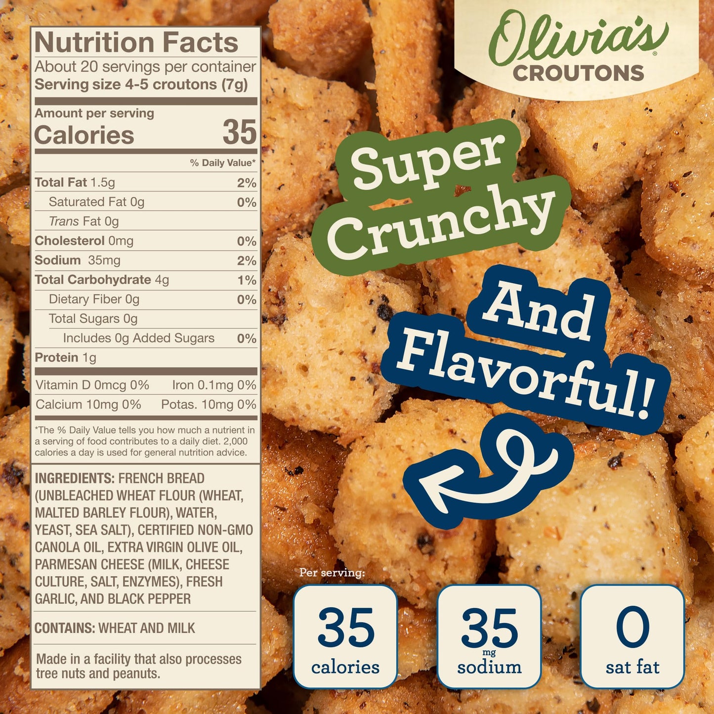 Olivia's Croutons Parmesan Pepper Croutons for Caesar Salad & Soup Topping - Real Parmesan Cheese, Garlic & Virgin Olive Oil - 5 Ounce (Pack of 2)