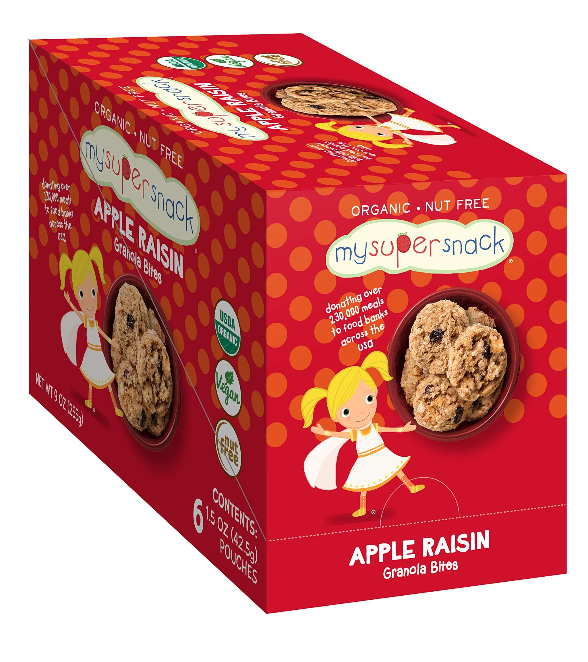 MySuperSnack Organic Granola Bites (Apple Raisin) - 12 Snack Packs, Healthy Snacks for Kids, Nut Free