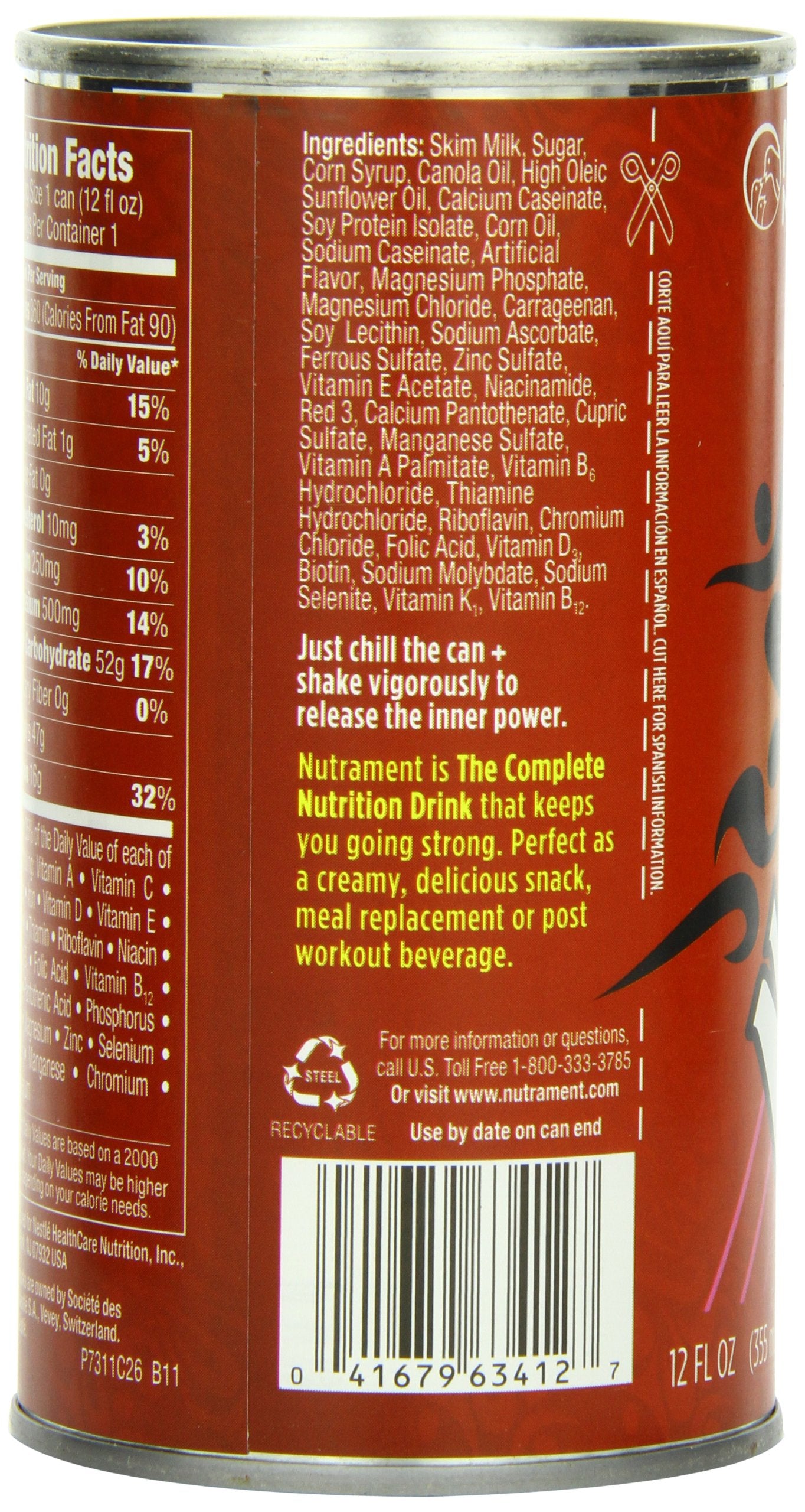 Nutrament Energy and Fitness Drink, Strawberry, 12 Ounce Cans (Pack of 12)