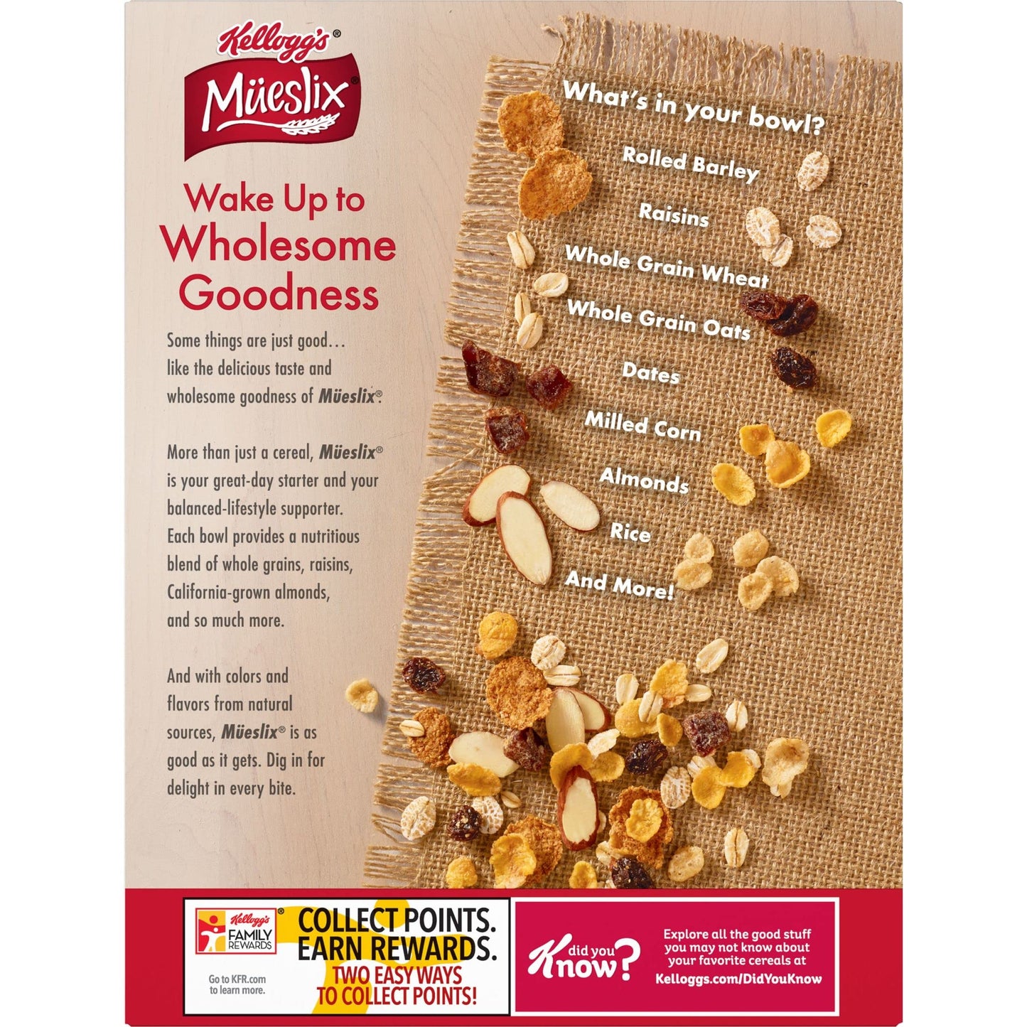 Kellogg's Mueslix Cold Breakfast Cereal, Fiber Cereal, 12g Protein, Original, 16.2oz Box (1 Box)