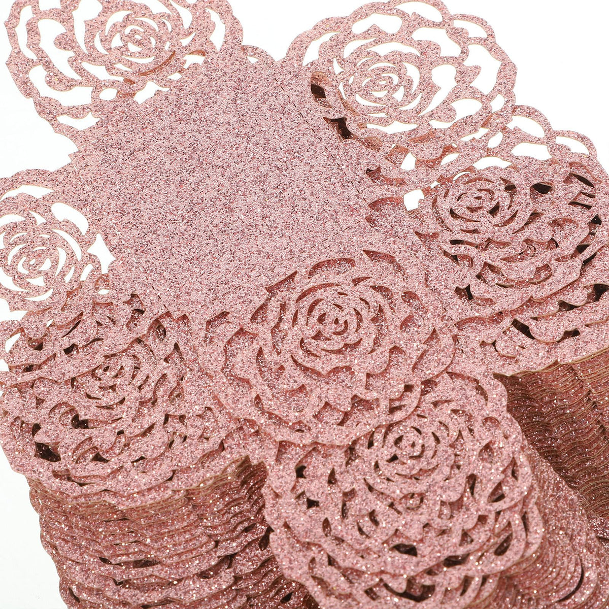 Toyvian 50pcs Chocolate Paper Holders Decorative Hollow Rose Lace Candy Wrappers Glitter Pink Dessert Truffle Cups for Wedding Party Table