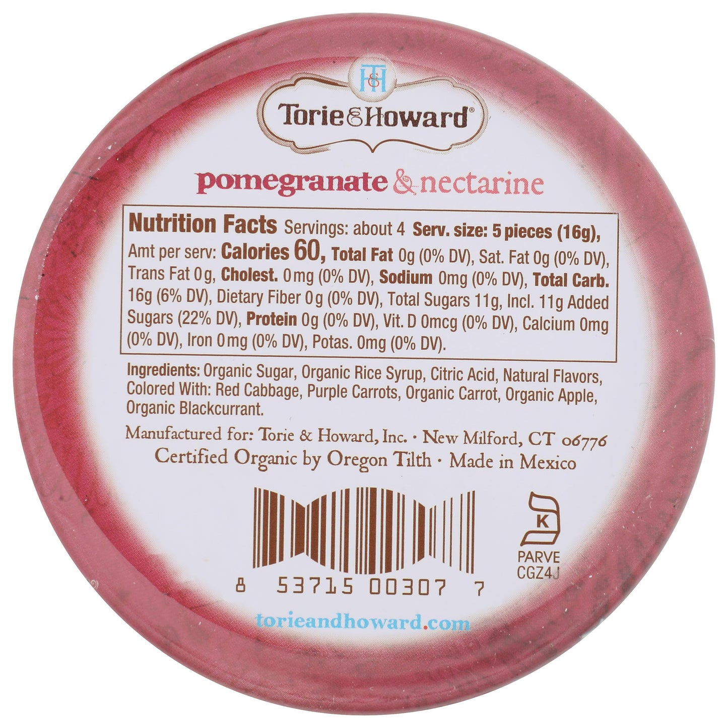 TORIE & HOWARD CANDY TIN PMGRNT & NECTRN 2OZ