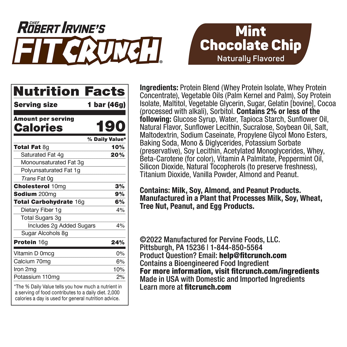 FITCRUNCH Snack Size Protein Bars, Designed by Robert Irvine, 6-Layer Baked Bar, 3g of Sugar, Gluten Free & Soft Cake Core (6 Bars, Mint Chocolate