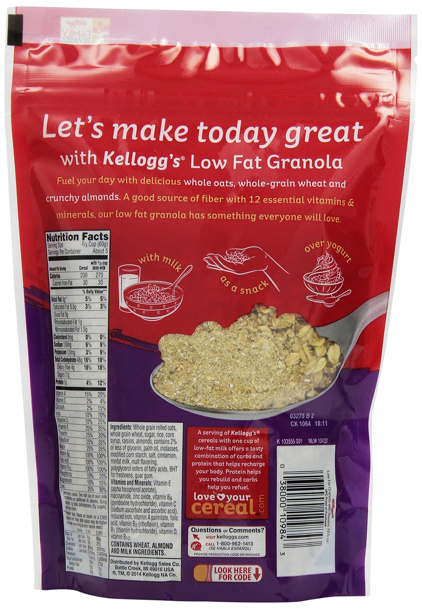 Kellogg's Low Fat Granola with Raisins, 10.6 Ounce (Pack of 6)