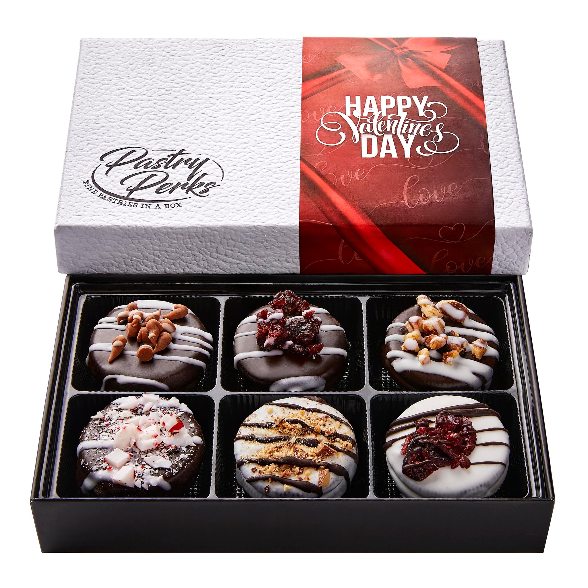 Pastry Perks Valentine’s Day Gift Basket, 6 Gourmet Chocolate-Covered Cookies, - Sweet Treats for Him, Her, and Grandma - Food Delivery Gift Ideas