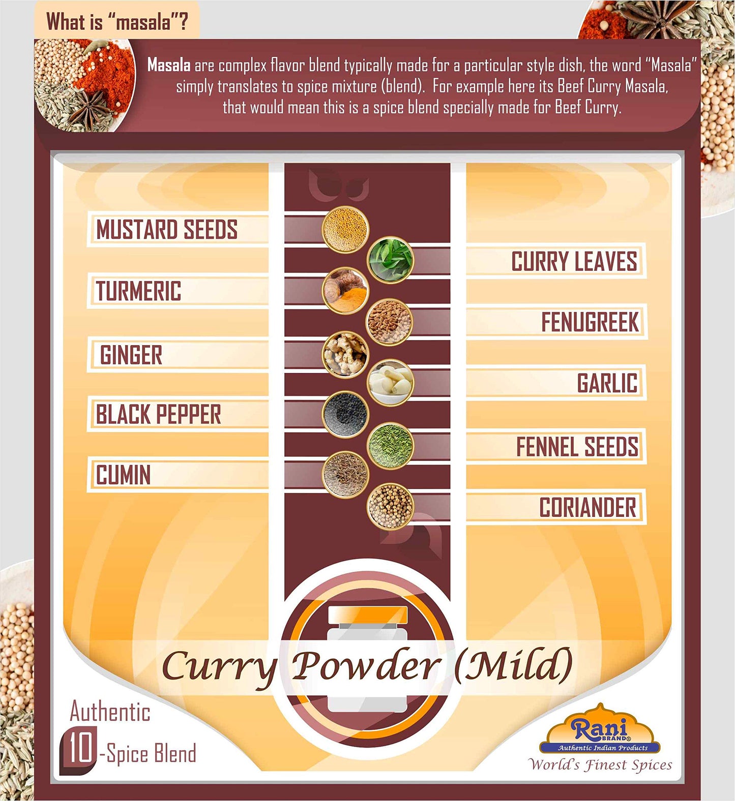Rani Curry Powder Mild (10-Spice Authentic Indian Blend) 3oz (85g) PET Jar ~ All Natural | Salt-Free | NO Chili or Peppers | Vegan | No Colors |