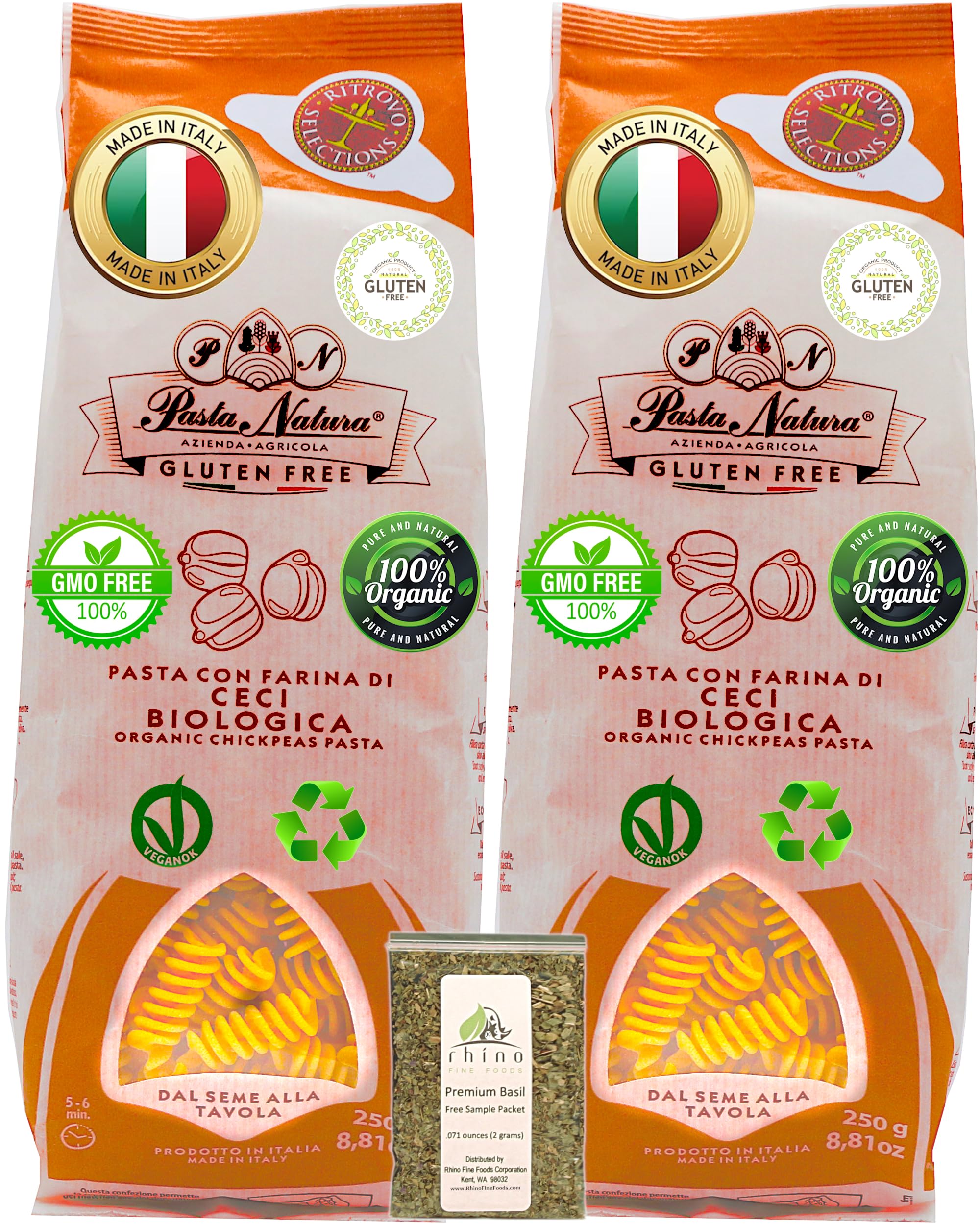 Socially Responsible, Organic Chickpeas Fusilli Italian Best Gluten Free Pasta (GF Pasta Noodles), GMO Free, Eco-Packaging, Pasta Sin Gluten, 8.81 oz