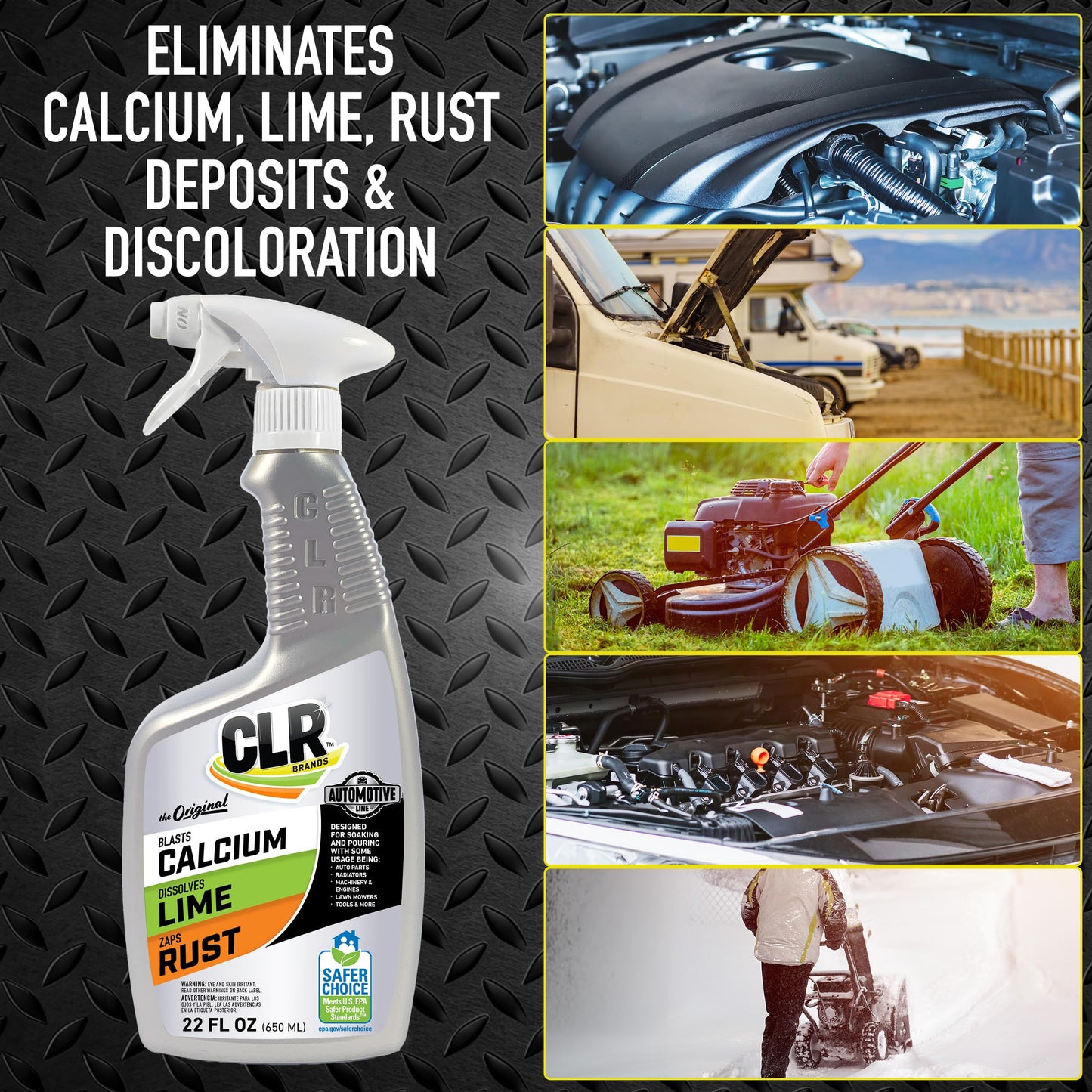 CLR Brands Automotive Calcium, Lime & Rust Remover Spray, 22 oz., Cleaning Spray for Multiple Surfaces, EPA Safer Choice Certified, Ammonia, Phosphate