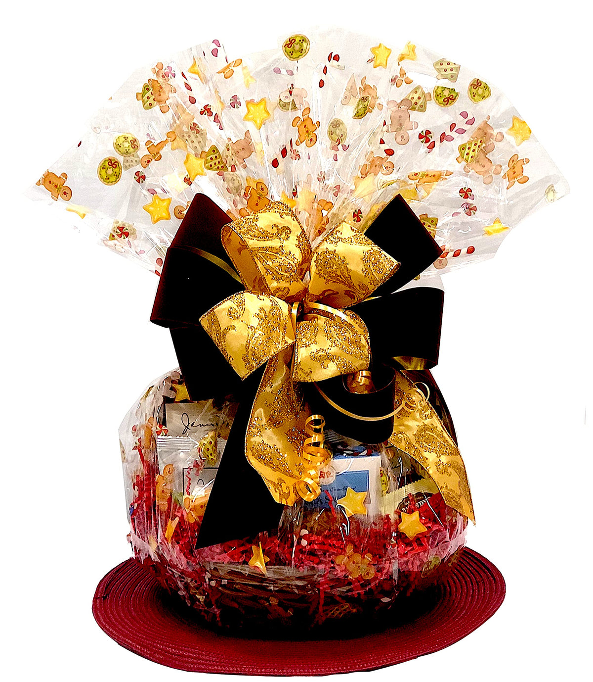 Hand-Crafted 28 Piece customizable chocolate gift basket of gourmet chocolates, cookies, and crunches. Tasty treats selected for businesses, clients