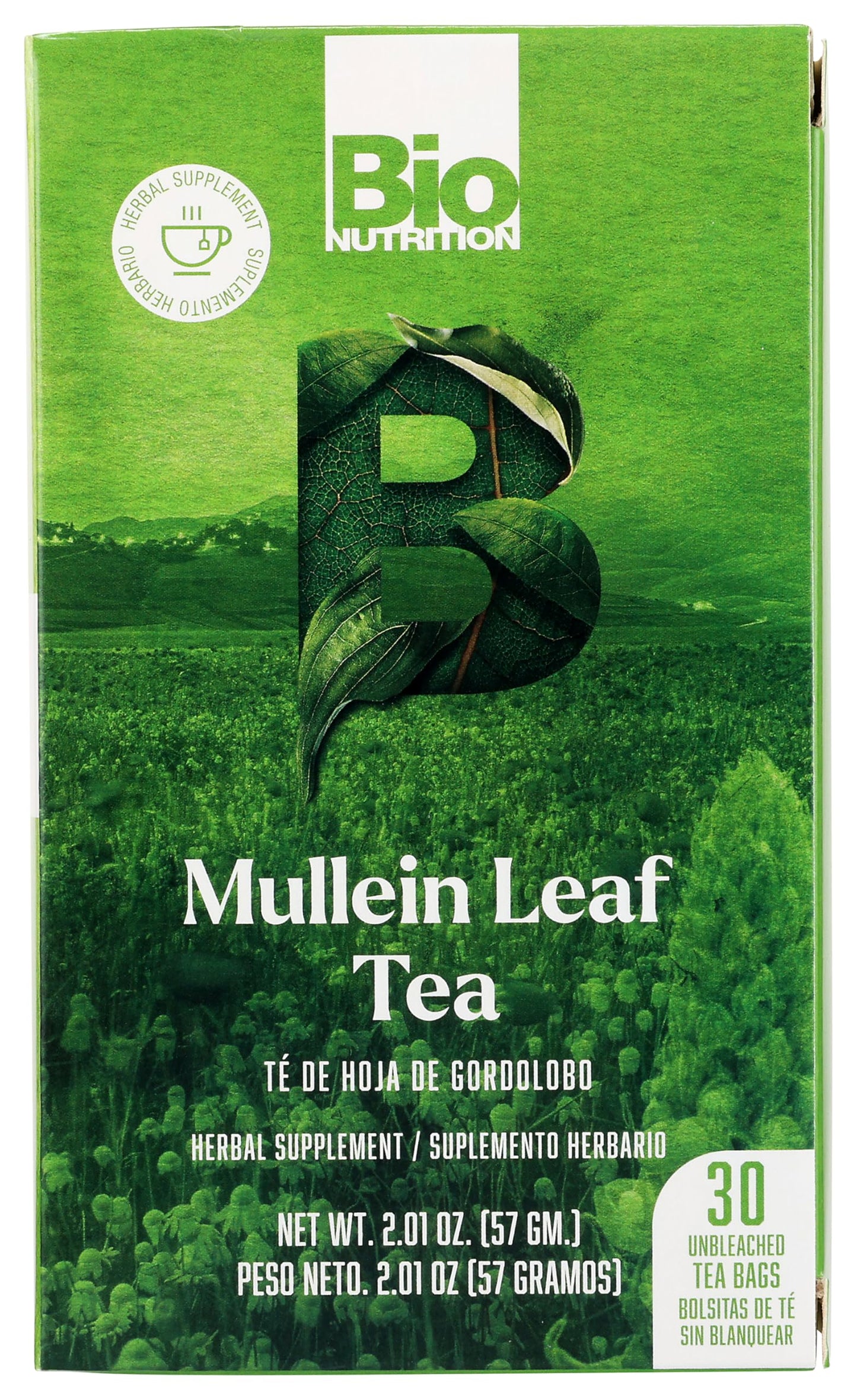 Bio Nutrition Mullein Leaf Tea, Caffeine Free, 30 Tea Bags, 2.01 oz (57 g)