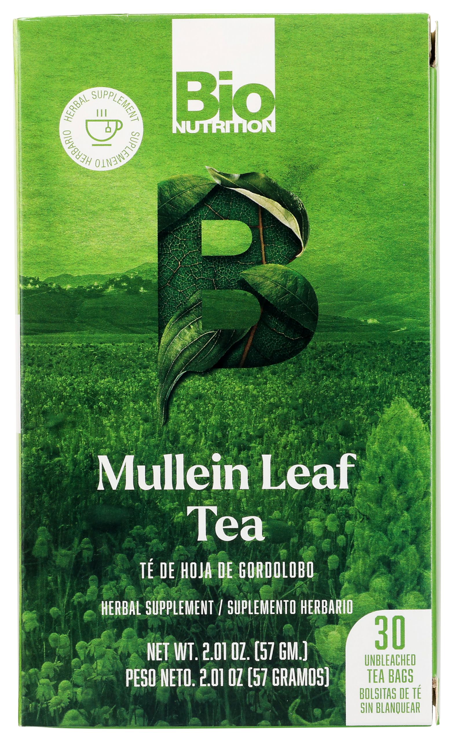 Bio Nutrition Mullein Leaf Tea, Caffeine Free, 30 Tea Bags, 2.01 oz (57 g)