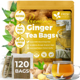 FreshDrinkUS, 120 Ginger Tea Bags, 100% Natural & Pure. Ginger Herbal Tea. No Sugar, No Caffeine, No Gluten, Vegan.