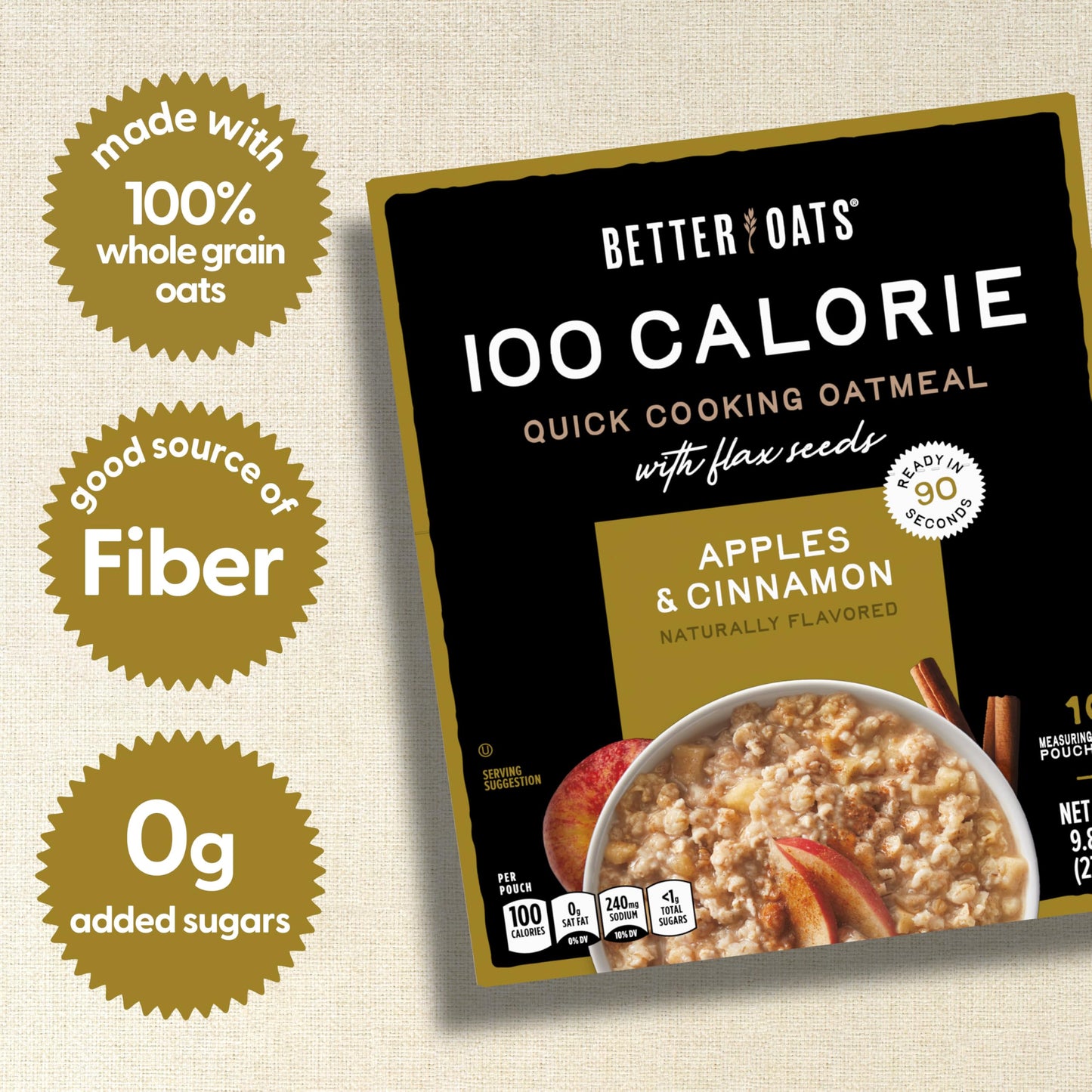 Better Oats 100 Calorie Apples and Cinnamon Oatmeal, 9.8 oz Box (Pack of 6)