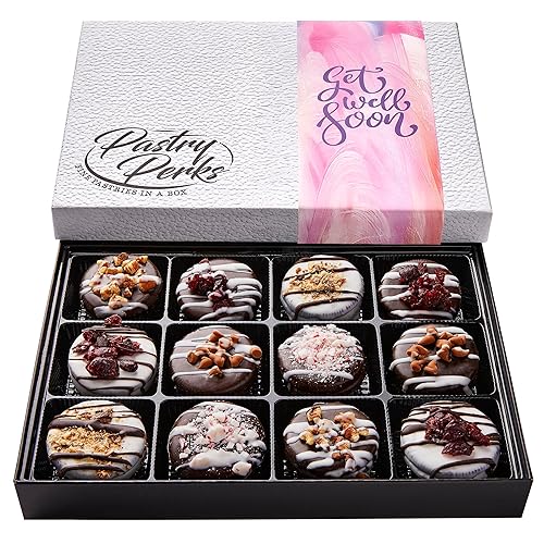 Pastry Perks Get Well Soon Gift Basket, 12 Gourmet Chocolate-Covered Cookies - Delicious Recovery Treats for Men, Women, and Grandma - Holiday Food