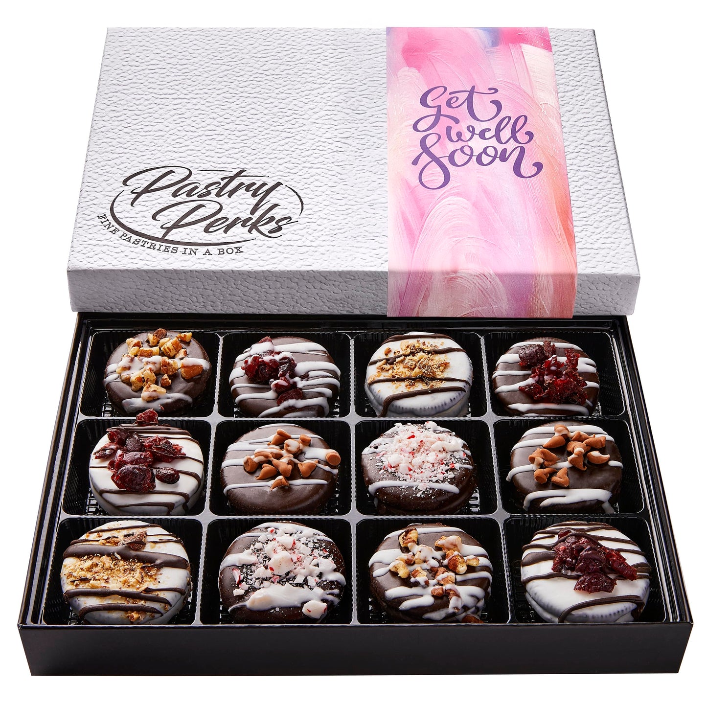Pastry Perks Get Well Soon Gift Basket, 12 Gourmet Chocolate-Covered Cookies - Delicious Recovery Treats for Men, Women, and Grandma - Holiday Food