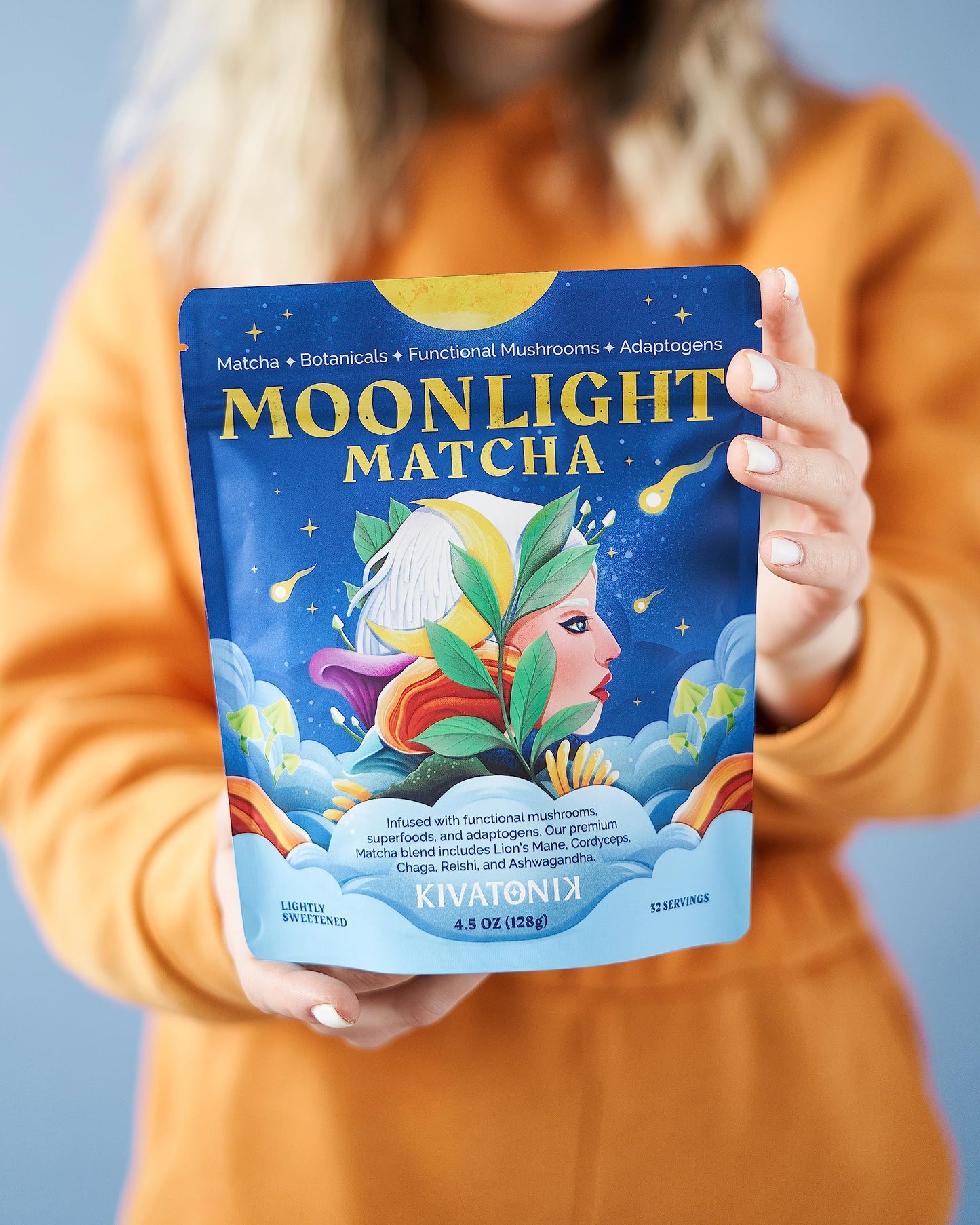 KIVATONIK Moonlight Matcha - Ceremonial Matcha with Organic Functional Mushrooms and Adaptogens - Lion's Mane, Cordyceps, Chaga, Reishi