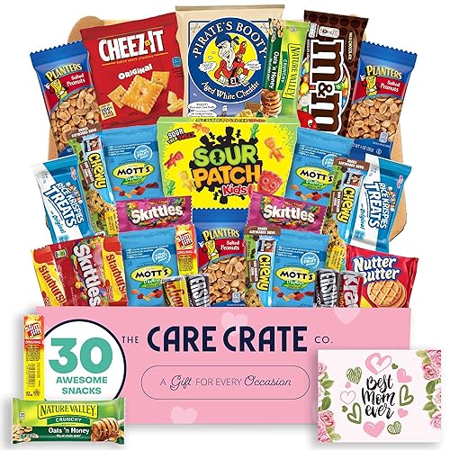 Small Mother's Day Snack Box (30 Piece Variety Gift Basket Care Package) Chips, Candy, Peanuts, Popcorn, Cookies, Gummy Snacks, Chocolates & More