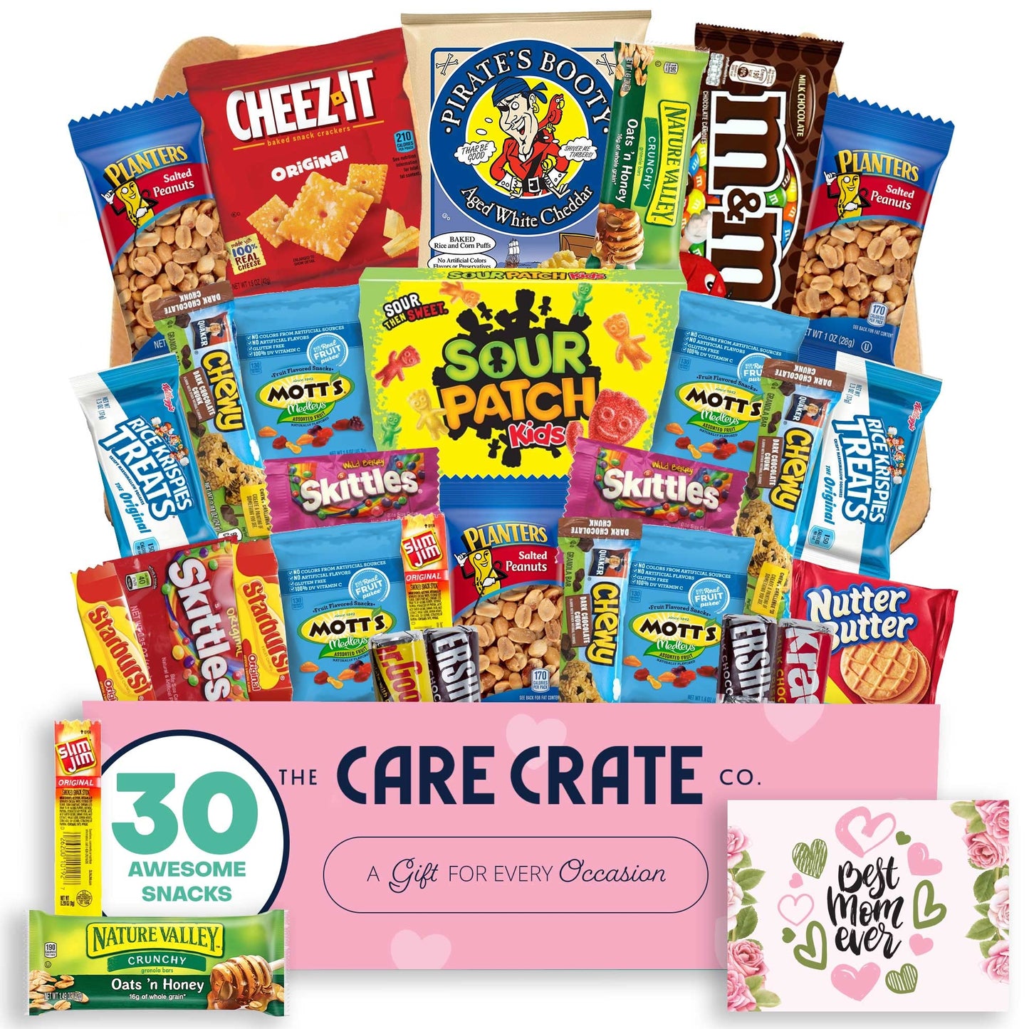 Small Mother's Day Snack Box (30 Piece Variety Gift Basket Care Package) Chips, Candy, Peanuts, Popcorn, Cookies, Gummy Snacks, Chocolates & More