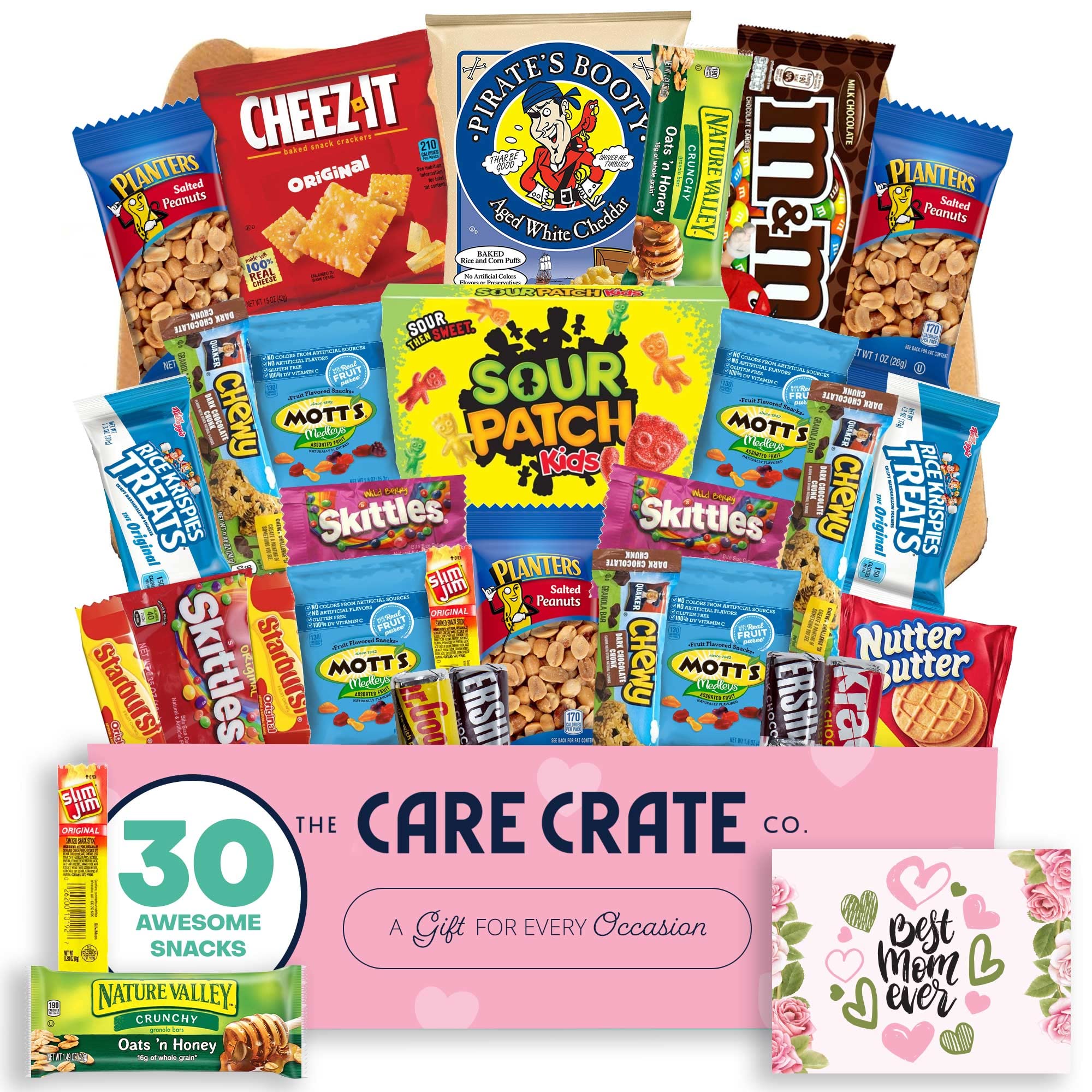 Small Mother's Day Snack Box (30 Piece Variety Gift Basket Care Package) Chips, Candy, Peanuts, Popcorn, Cookies, Gummy Snacks, Chocolates & More