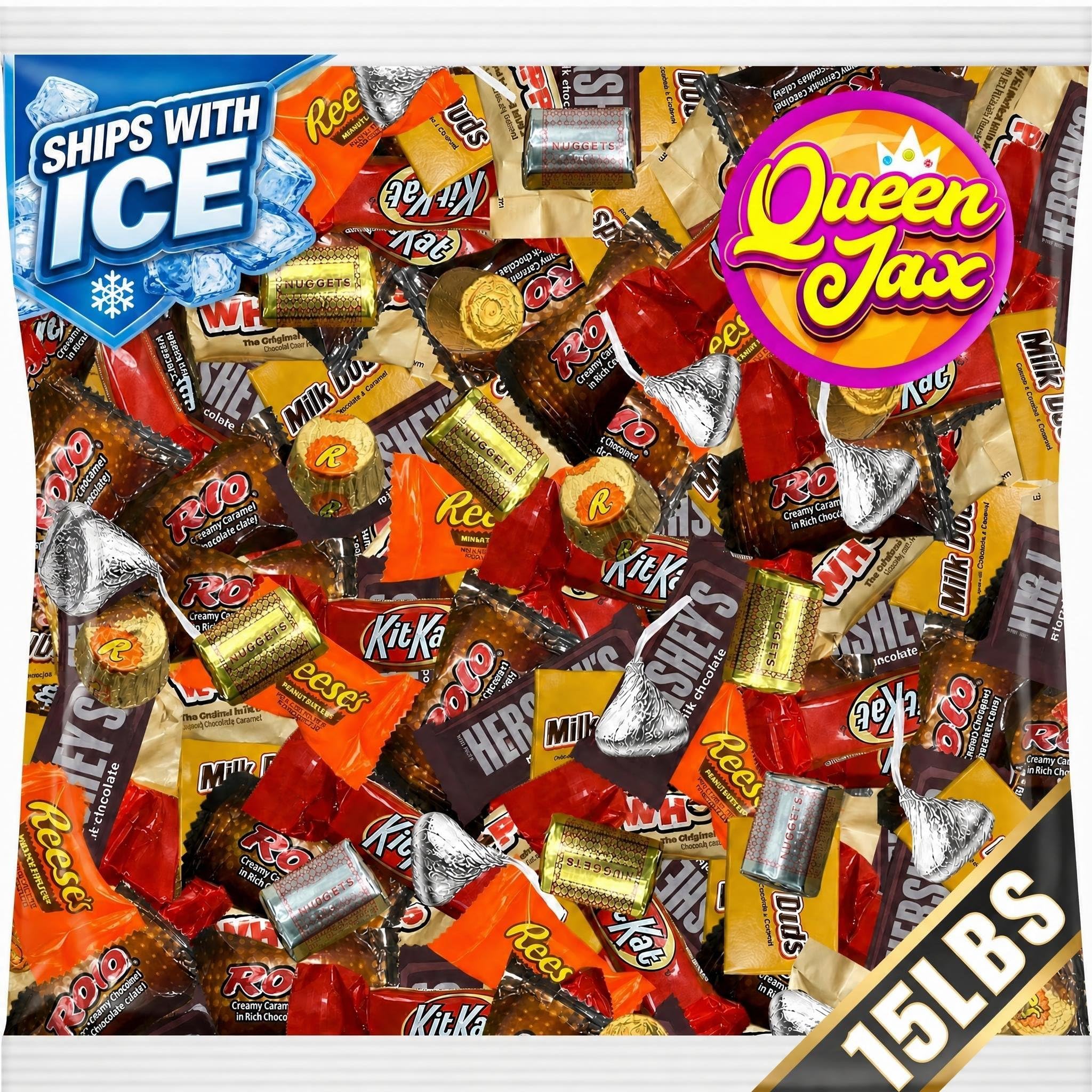 Assorted Chocolate Candy Variety Pack - 15 Lb Bulk Candy Chocolate Mix - Individually Wrapped Chocolate Sweets - Variety - Cold Pack Included