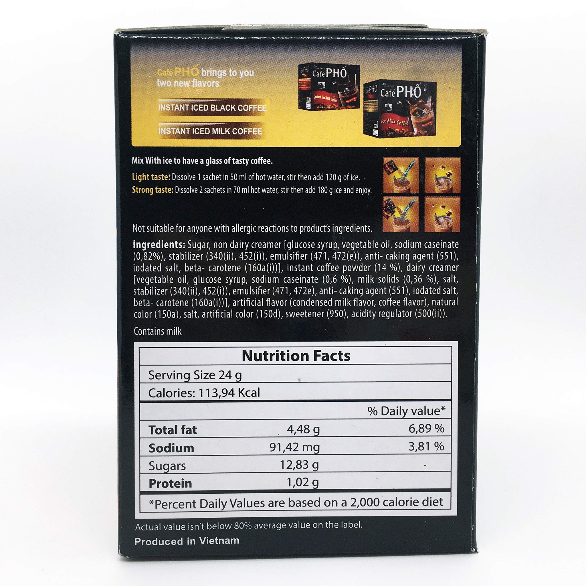 Vietnamese Instant Milk Coffee, Cafe Pho | Box of 9 Sachets | Roasted Ground Coffee Blend with Creamer and Sugar, Suitable for Most Coffee Brewing