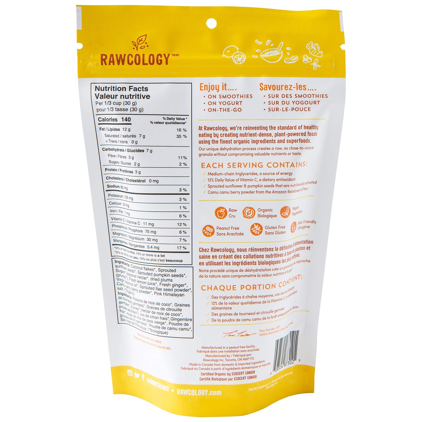 Rawcology Organic, Keto, Grain Free Raw Crunch Granola Variety Pack - Banana, Blueberry, Lemon Ginger 3 x 200 Gram Pack