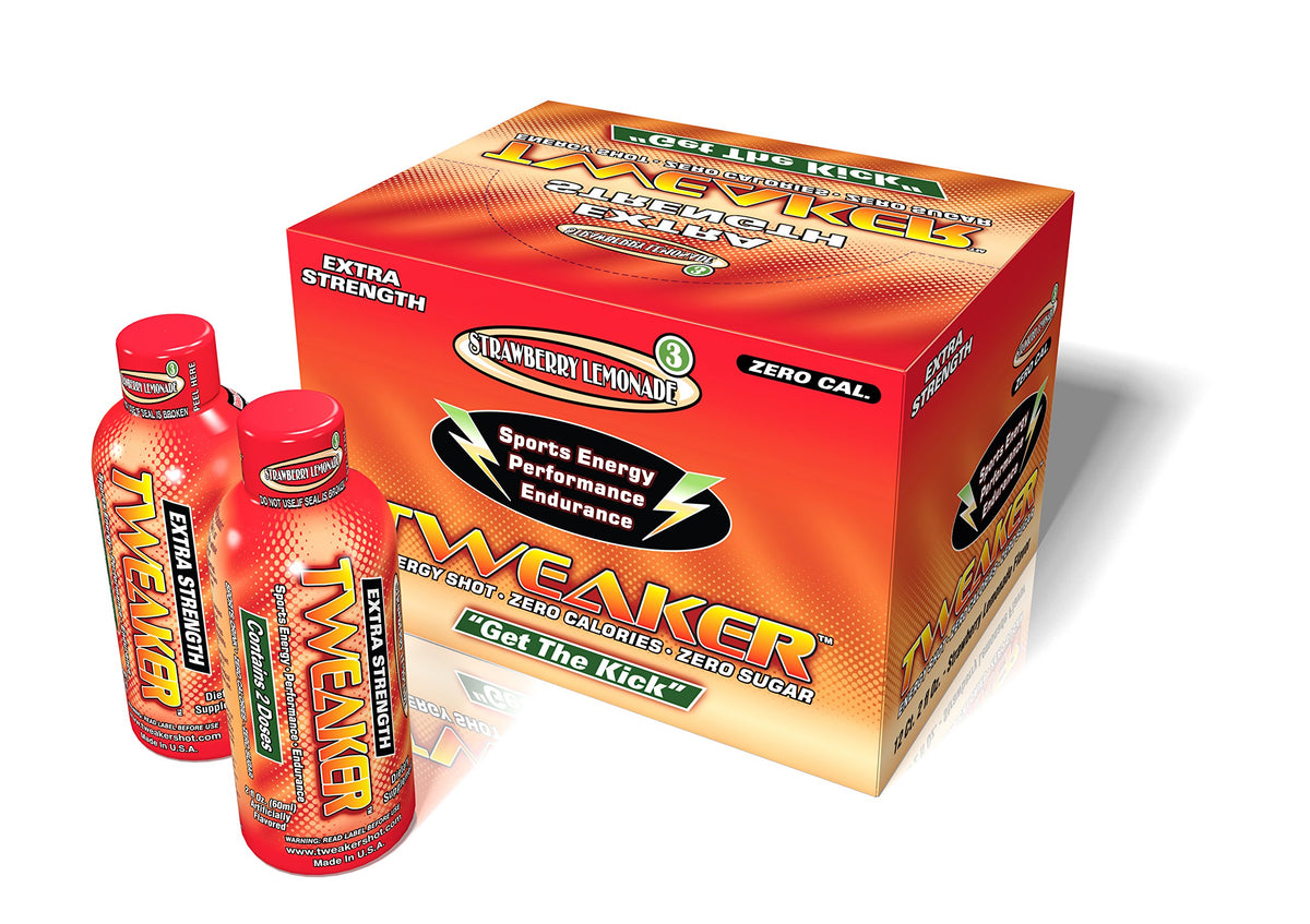 Tweaker Energy Shots - Strawberry Lemonade Flavor - Zero Sugar, Zero Calorie Keto-Friendly Energy Shot - 2 oz Regular Strength with Natural Caffeine