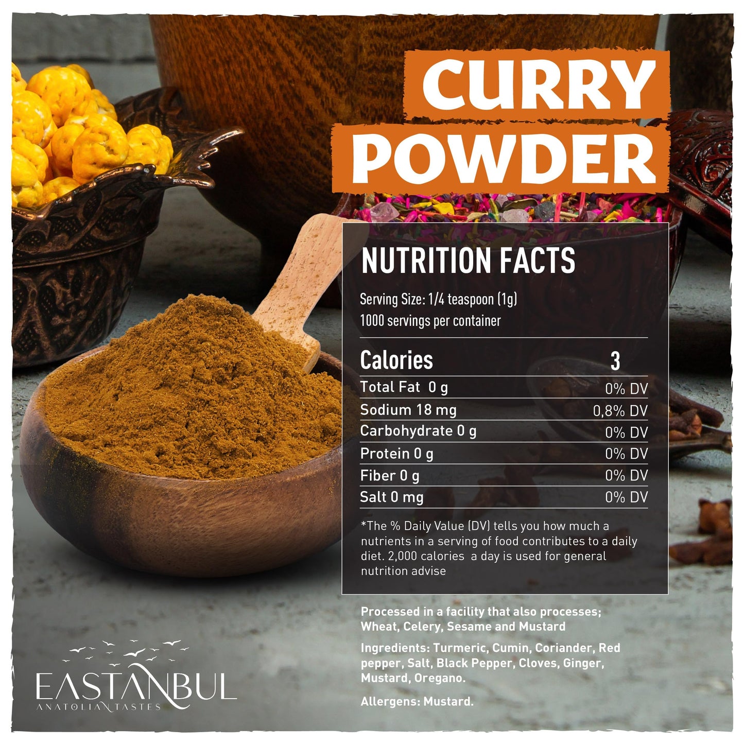 Eastanbul Curry Powder, 1.1lb, Traditional Indian Spice Blend Curry, Authentic Seasoning, Premium Quality Blend Yellow Powder, Indian Seasoning