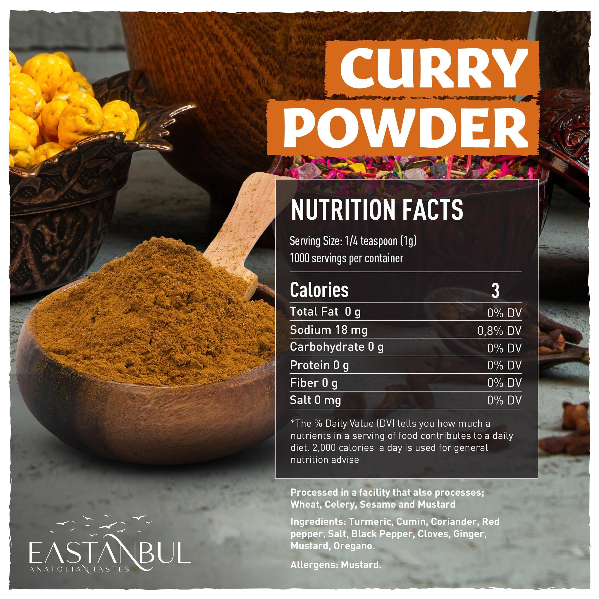 Eastanbul Curry Powder, 1.1lb, Traditional Indian Spice Blend Curry, Authentic Seasoning, Premium Quality Blend Yellow Powder, Indian Seasoning