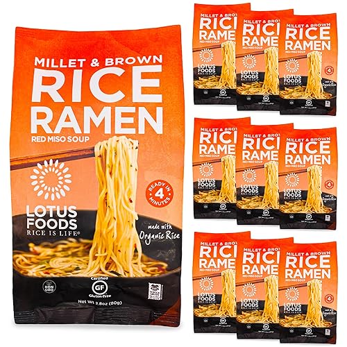Lotus Foods Bulk Food Organic Millet & Brown Rice Ramen Noodles with Red Miso Soup, Gluten-Free Easy to Cook & Healthy Japanese Noodles with Instant
