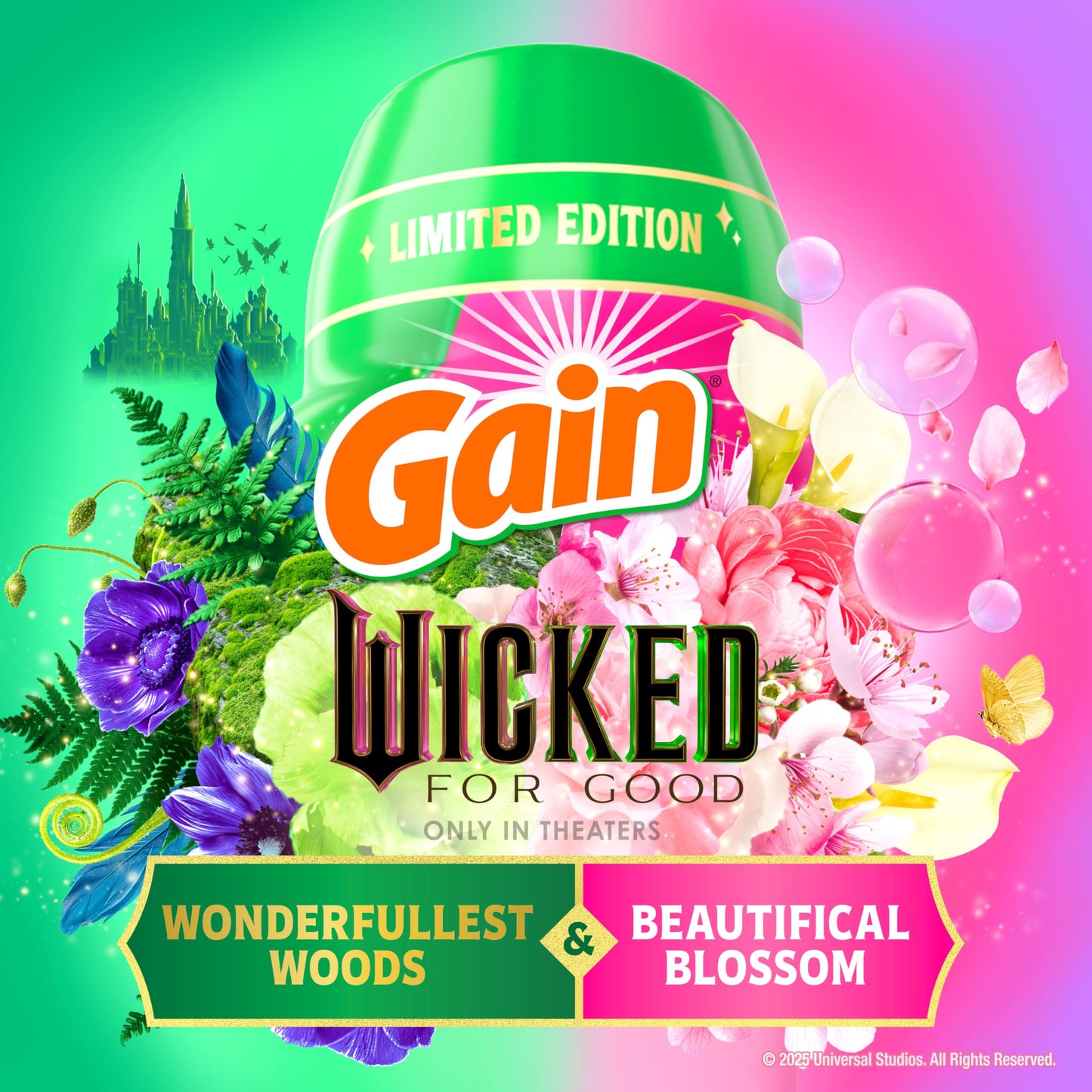 Gain In-Wash Laundry Scent Booster "Wicked: For Good" Limited Edition, Wonderfullest Woods & Beautifical Blossom, 12.2 oz, Fresh Extender + Odor