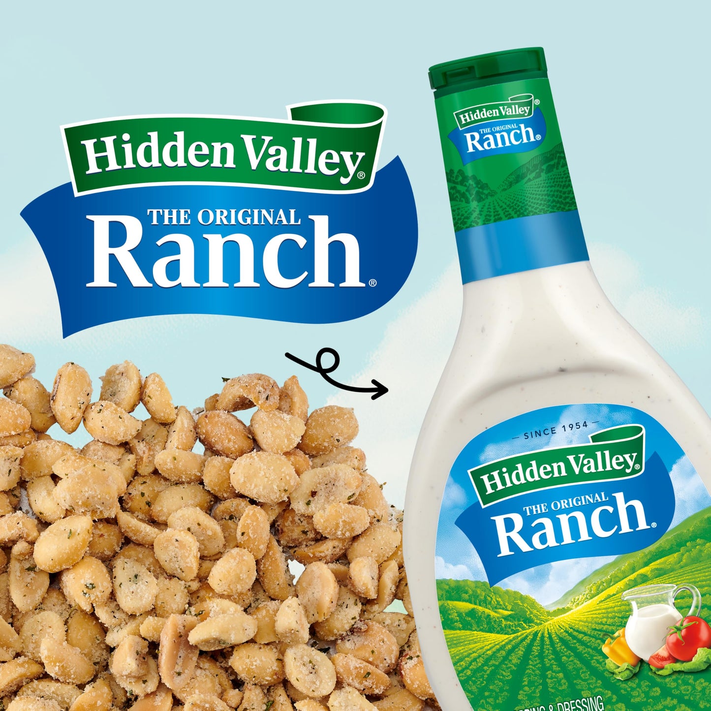 Snak Club Peanuts with Hidden Valley Ranch Seasoning, Roasted Nuts, Gluten-Free and Kosher Snack, 11 oz Resealable Bag