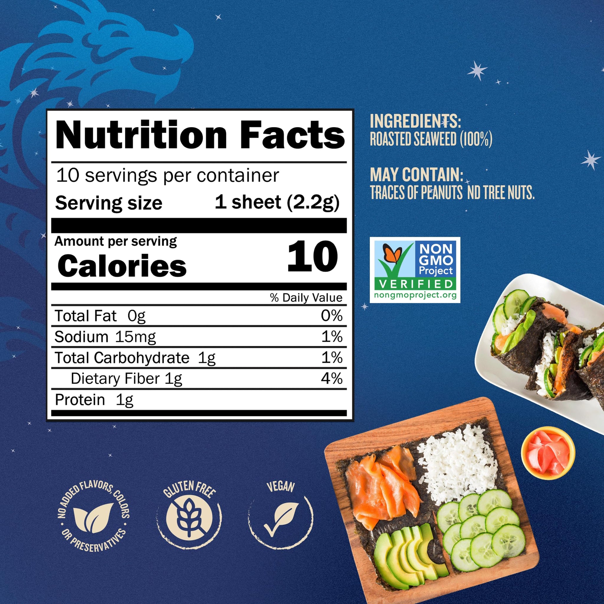 Blue Dragon Sushi Nori - 0.77oz (Pack of 2) - No Artificial Flavors Or Preservatives - Made With 100% Roasted Seaweed Sheets - Vegan, Gluten Free