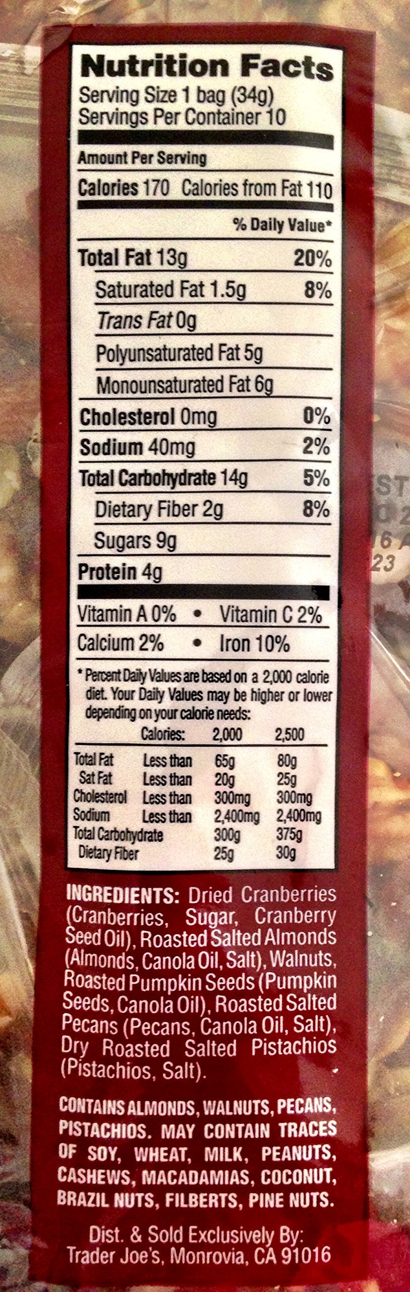 Trader Joes Omega Trek Mix (just a handful) - 10 Individual 1.2 oz Bags