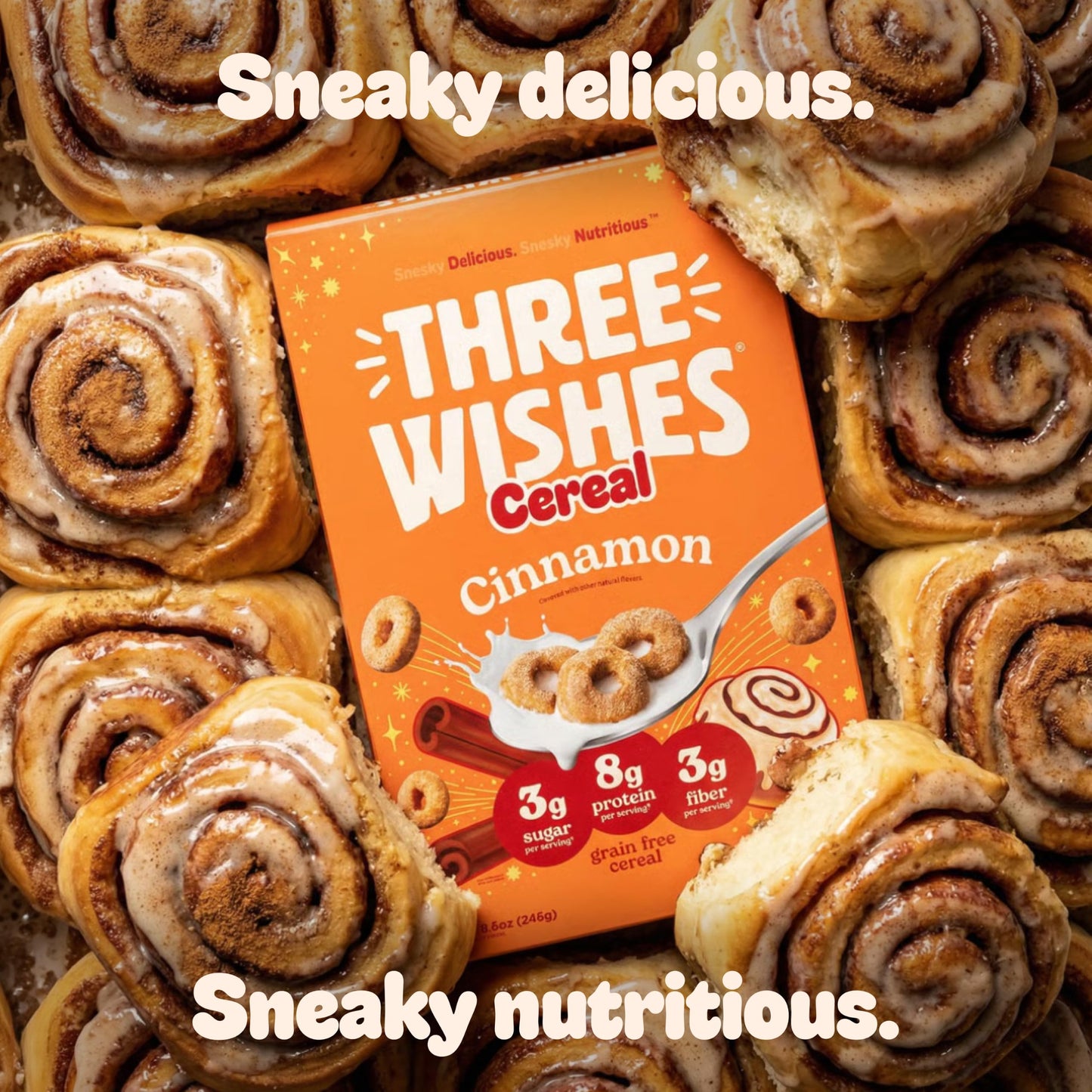 Plant-Based and Vegan Breakfast Cereal by Three Wishes - Cinnamon, 20 Ounce Box (Bulk Size) - More Protein and Less Sugar Snack - Gluten-Free