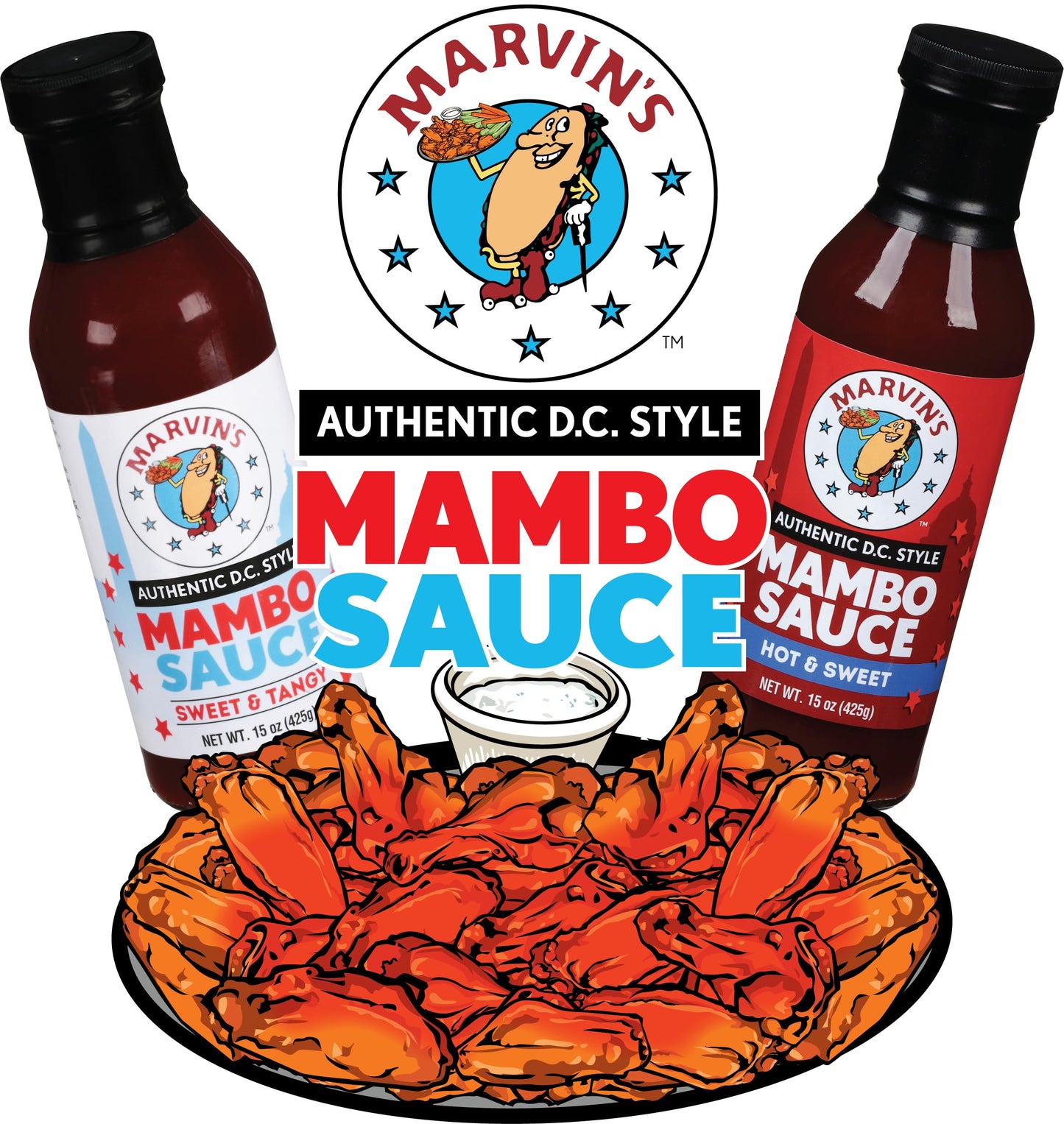 Marvin's Mambo Sauce - Sweet & Tangy (15 oz) | Authentic D.C. Style | Great on Wings, Fries, Ribs, Burgers | Dipping, Grilling, Marinating |