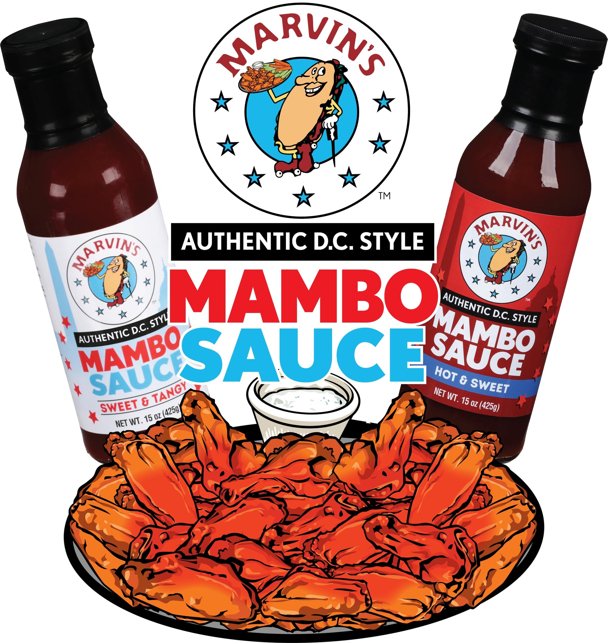 Marvin's Mambo Sauce - Sweet & Tangy (15 oz) | Authentic D.C. Style | Great on Wings, Fries, Ribs, Burgers | Dipping, Grilling, Marinating |