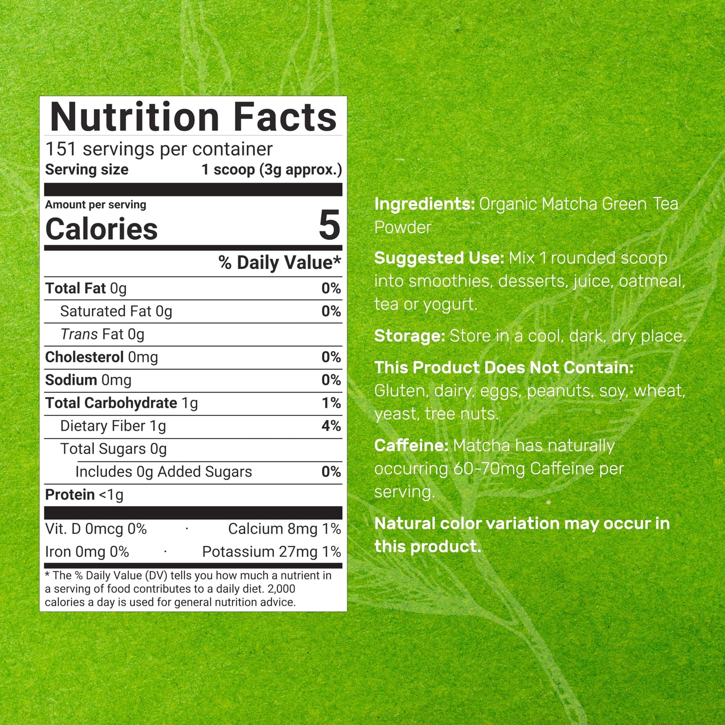 Organic Matcha Green Tea Powder, 1 lb (454g) | First Harvest, Culinary Grade | Japanese Sourced Cafe Mix | Zero Sugar, Keto Friendly, Non-GMO