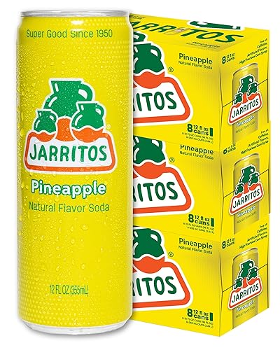 Jarritos - Mexican Soda Soft Drinks, Pineapple (12 oz, 355ml) 24 Cans (3 Boxes of 8) - Real Cane Sugar - 0g Fat - Made in Mexico - Natural Flavor Soda