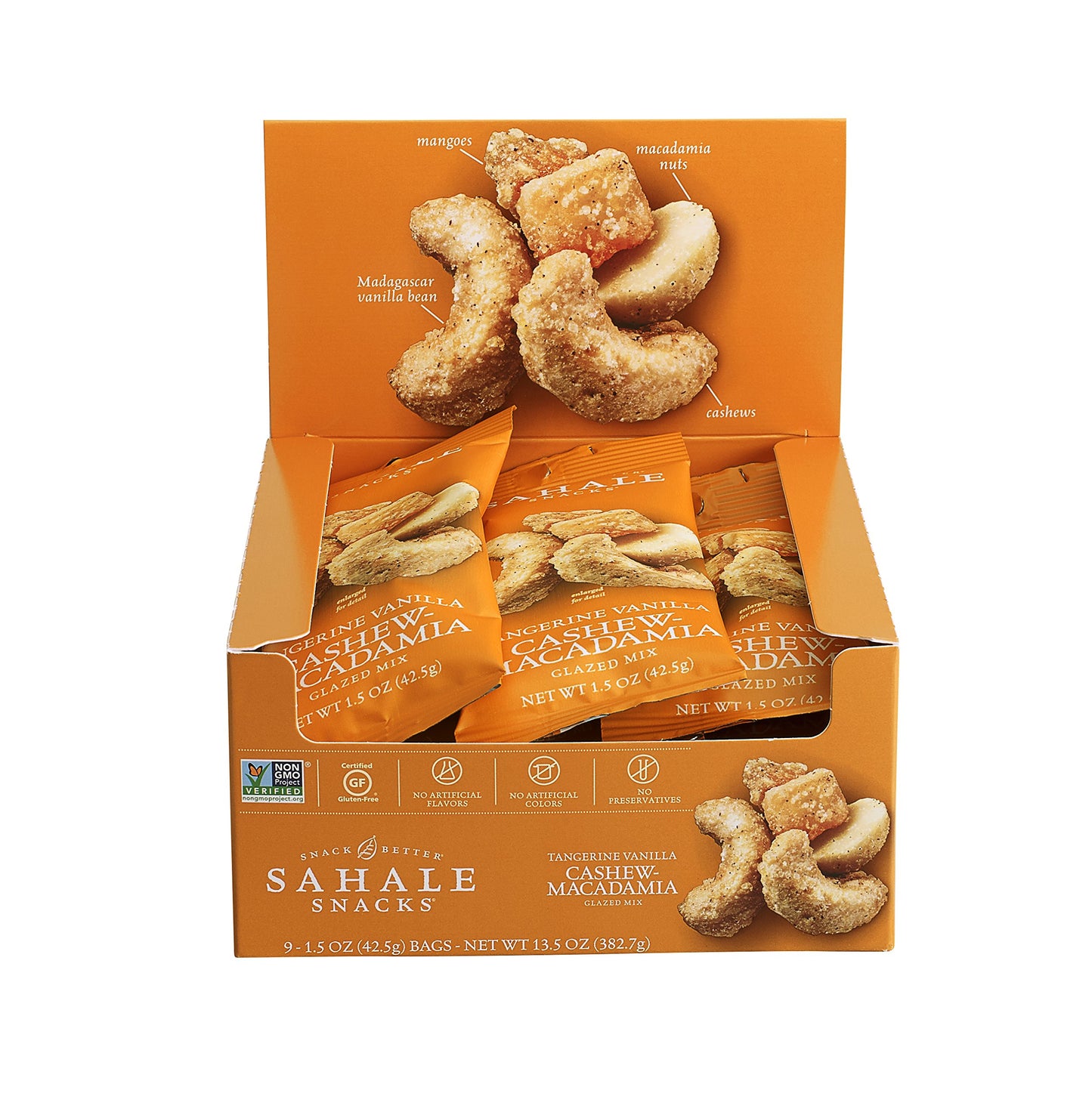 Sahale Snacks Tangerine Vanilla Cashew Macadamia Glazed Mix, 1.5 Ounces (Pack of 9)