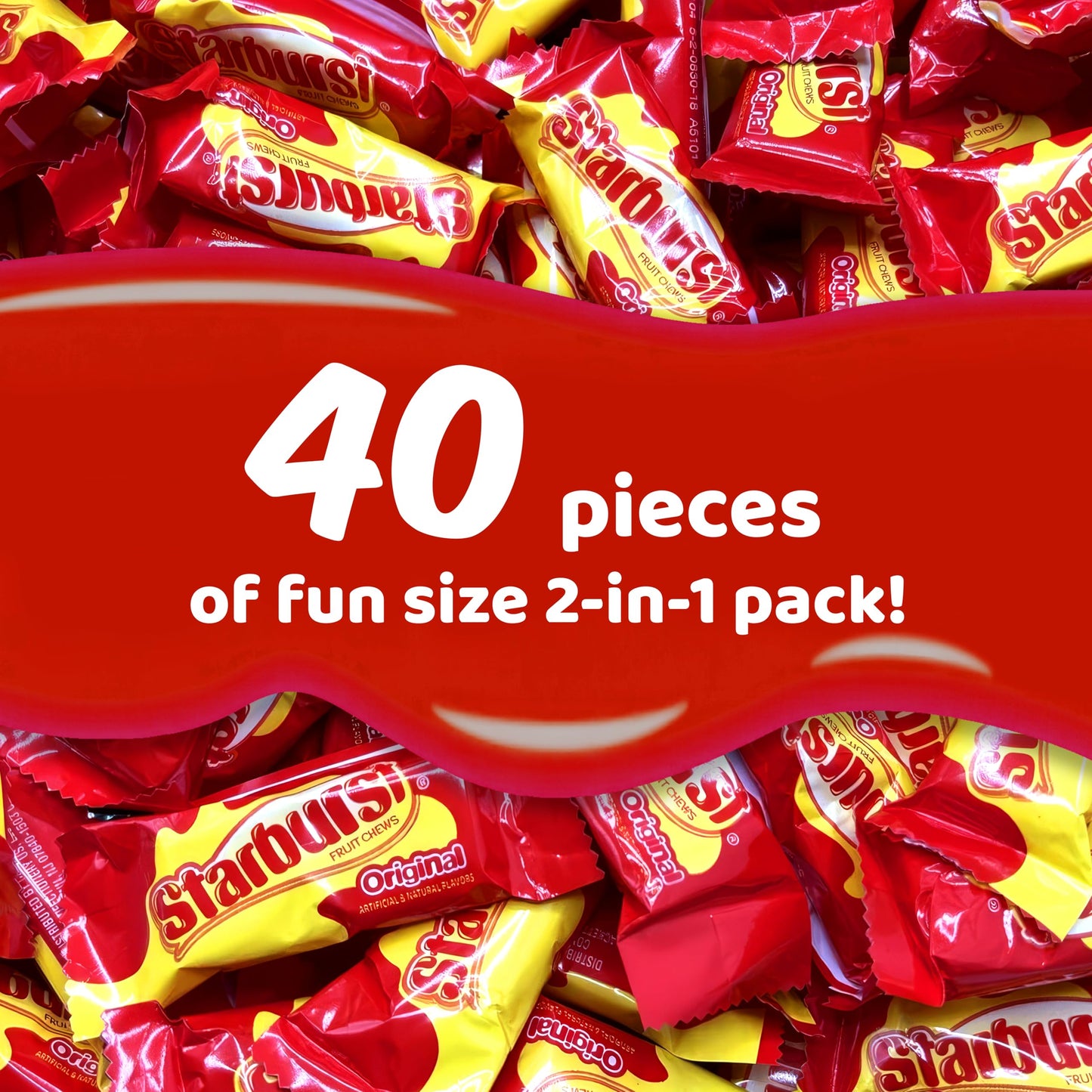 Strburst Original 2-in-1 Pack, Fun Size Chewy Candy - 1 Pound Approx 40 Pieces - Assorted Flavors Strawberry, Cherry, Orange & Lemon, Individually