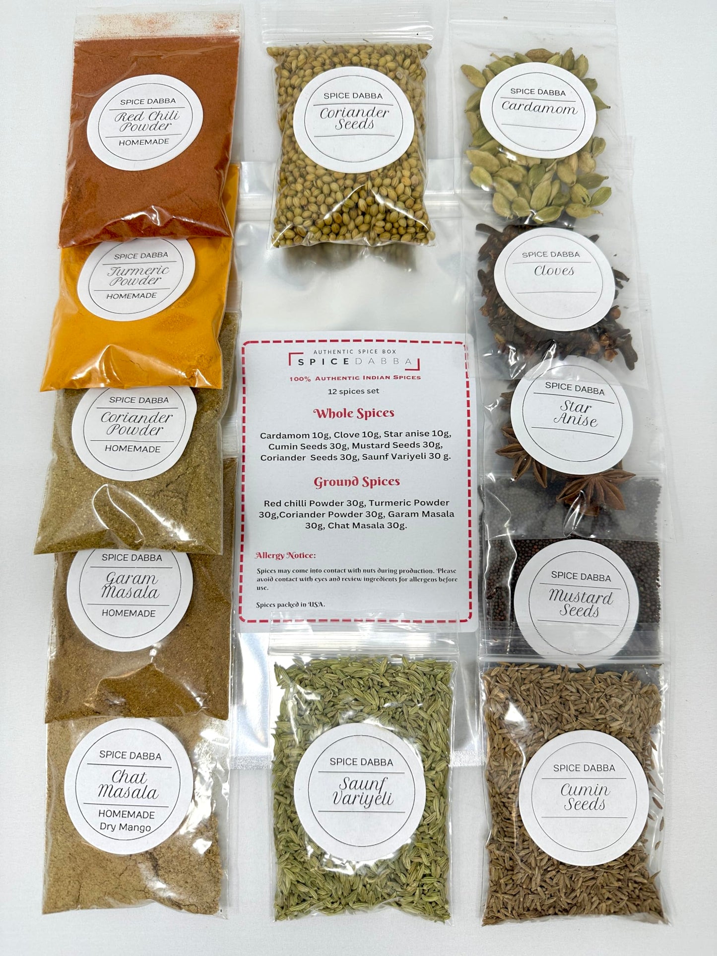 Authentic Indian Spice 12 Spice Set: Assorted Spices, Herbs, and Seasonings