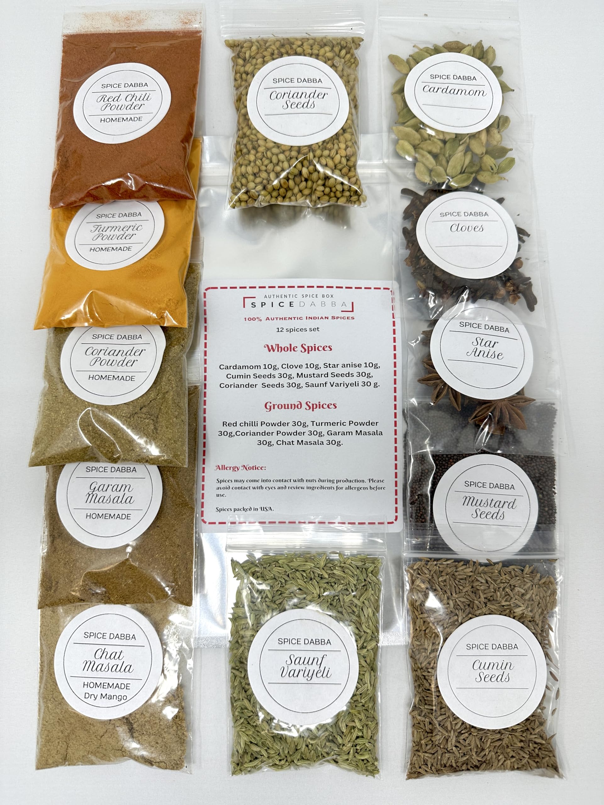 Authentic Indian Spice 12 Spice Set: Assorted Spices, Herbs, and Seasonings