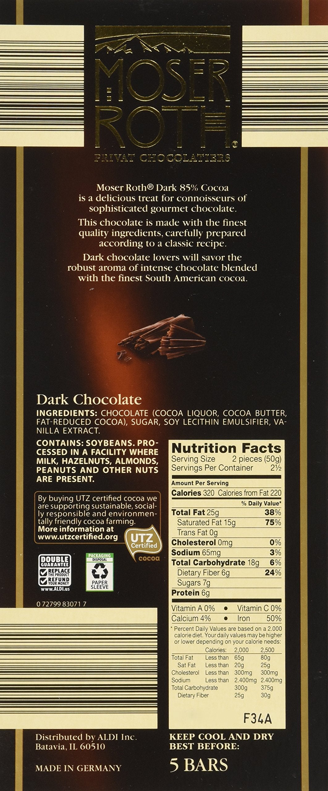 Moser Roth Privat Chocolatiers 85% Cocoa 4 Packs